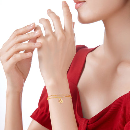 SUNFEEL 24K Gold Double Layer "Fu" Bracelet Gold Chain Bracelets