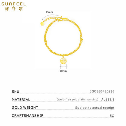 SUNFEEL 24K Gold Double Layer "Fu" Bracelet Gold Chain Bracelets