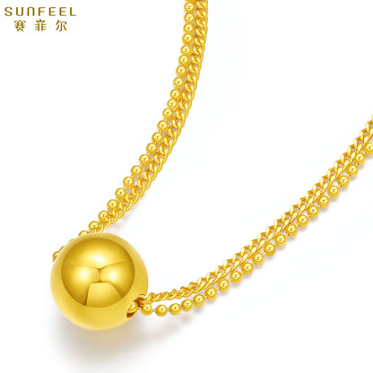 SUNFEEL 24K Gold Bead Chain Necklace Simple Gold Jewelry for Women