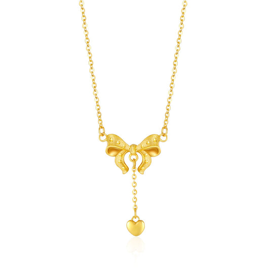 SUNFEEL 24K Gold Butterfly Bow Necklaces Dainty Bow Drop Heart Pendant Necklace Cute Gold Jewelry Gifts for Women