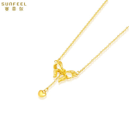 SUNFEEL 24K Gold Butterfly Bow Necklaces Dainty Bow Drop Heart Pendant Necklace Cute Gold Jewelry Gifts for Women