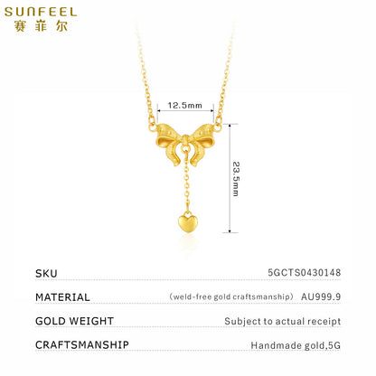 SUNFEEL 24K Gold Butterfly Bow Necklaces Dainty Bow Drop Heart Pendant Necklace Cute Gold Jewelry Gifts for Women