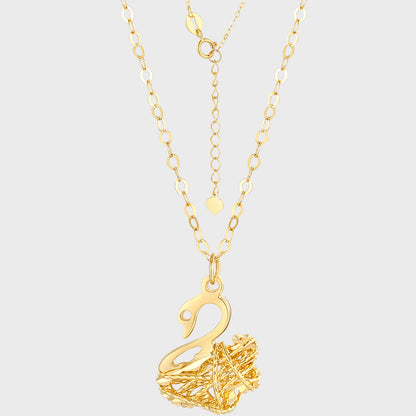 18K/Au750 Gold Swan Pendent Necklace - Light Luxury Clavicle Chain for Women - 18 Inch Real Gold Necklace - Perfect for Weddings, Engagements, Parties, and Beauty Pageants