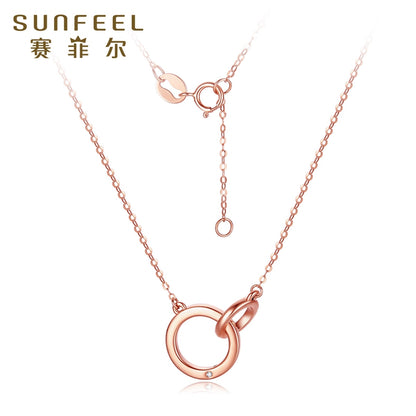 SUNFEEL's Dual Ring Diamond Pendant Necklace in 18K Gold: A Timeless Bridal Gift of Love