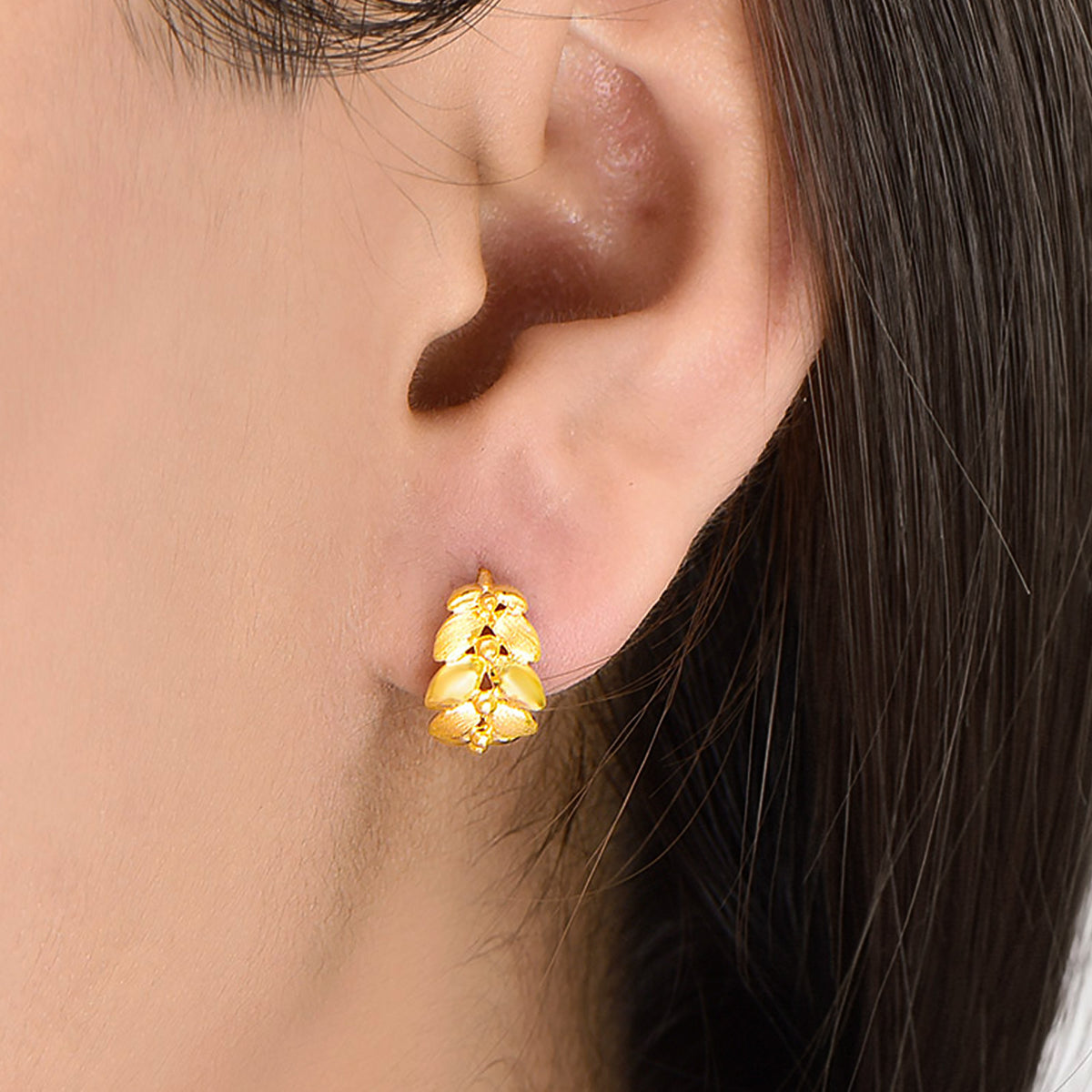 24K Gold Olive Leaf Click‑Hoop Earrings