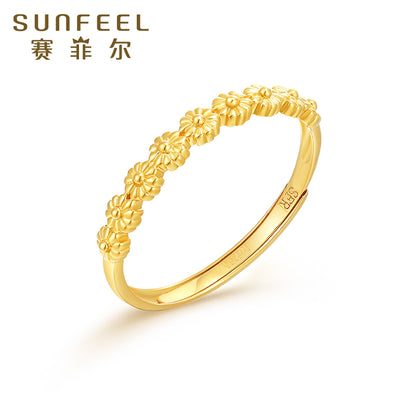 Adjustable Dainty Daisy Flower Ring in 18K Yellow Gold for Women - Elegant Floral Design with Band Width of Approx. 1.9cm and Height 3mm