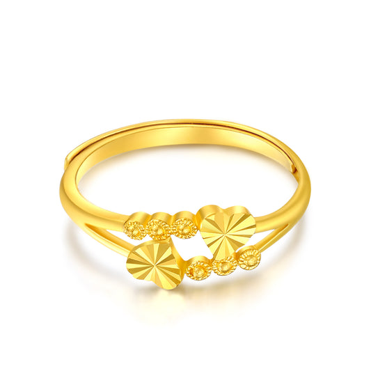 24K Gold dual‑heart adjustable ring