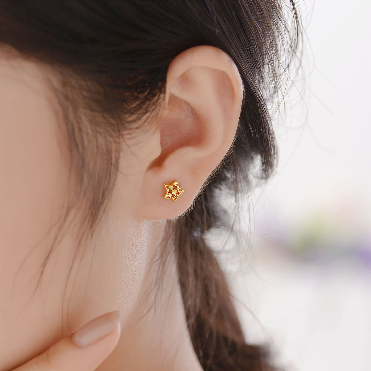 24K Gold Star & Moon Asymmetric Stud Earrings