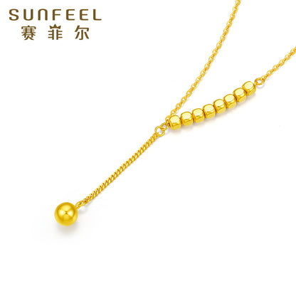 SUNFEEL's 18K Gold Cube Sugar & Bead Layered Necklace: A Versatile Y-Chain Collarbone Jewel