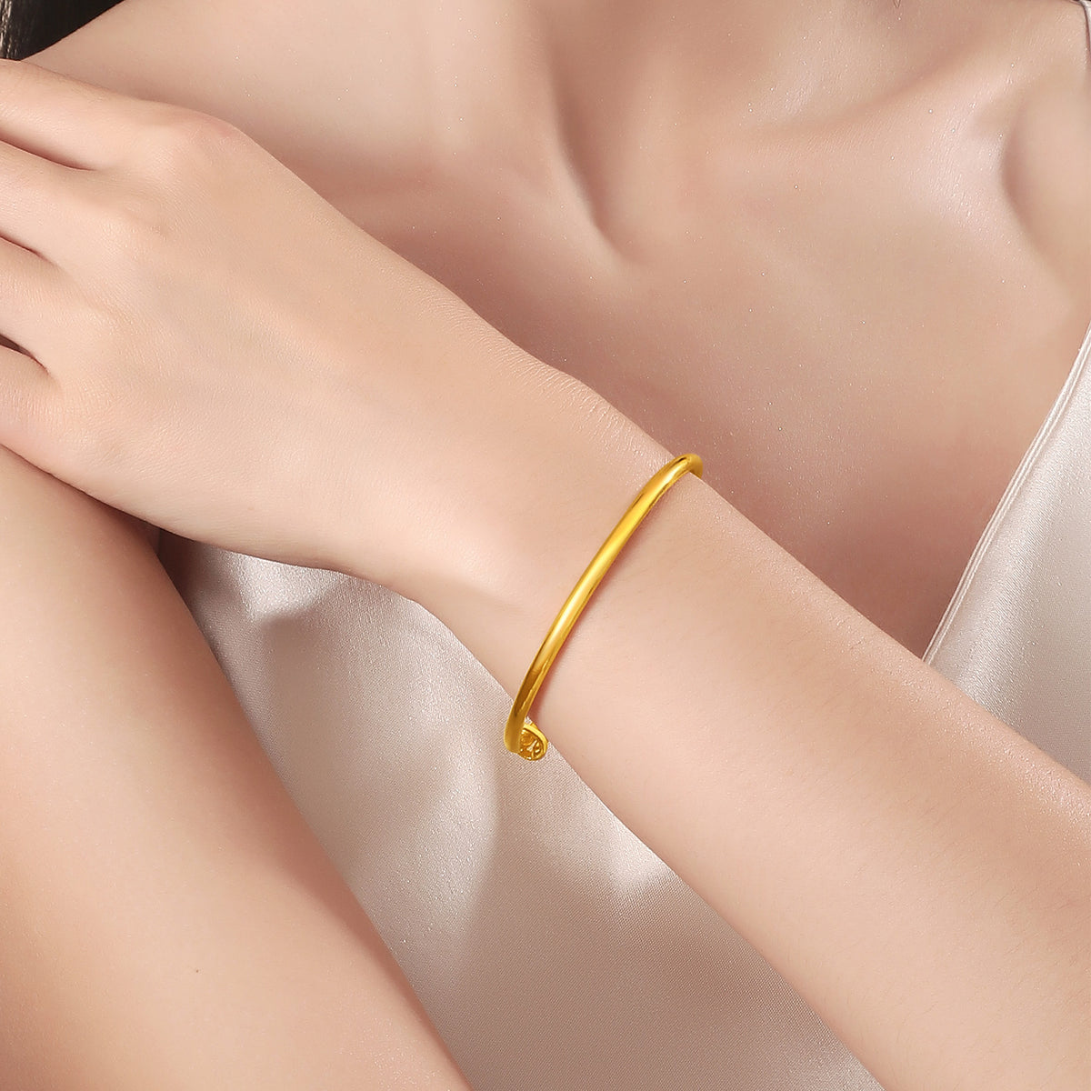 24K Gold Polished Plain Sliding Adjustable Bangle Bracelet