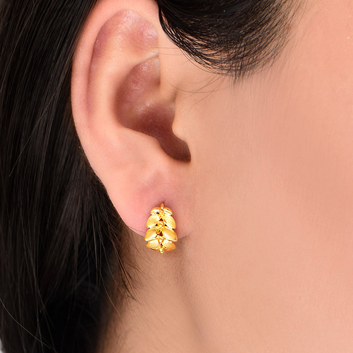 24K Gold Olive Leaf Click‑Hoop Earrings