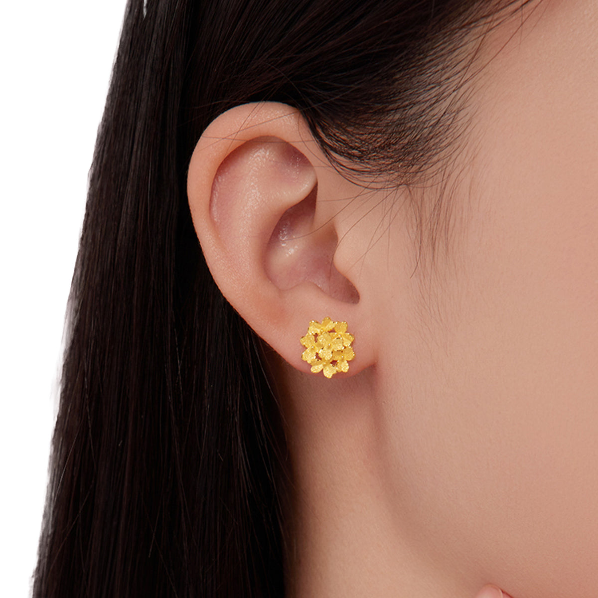 24K Gold Cluster Flower Stud Earrings
