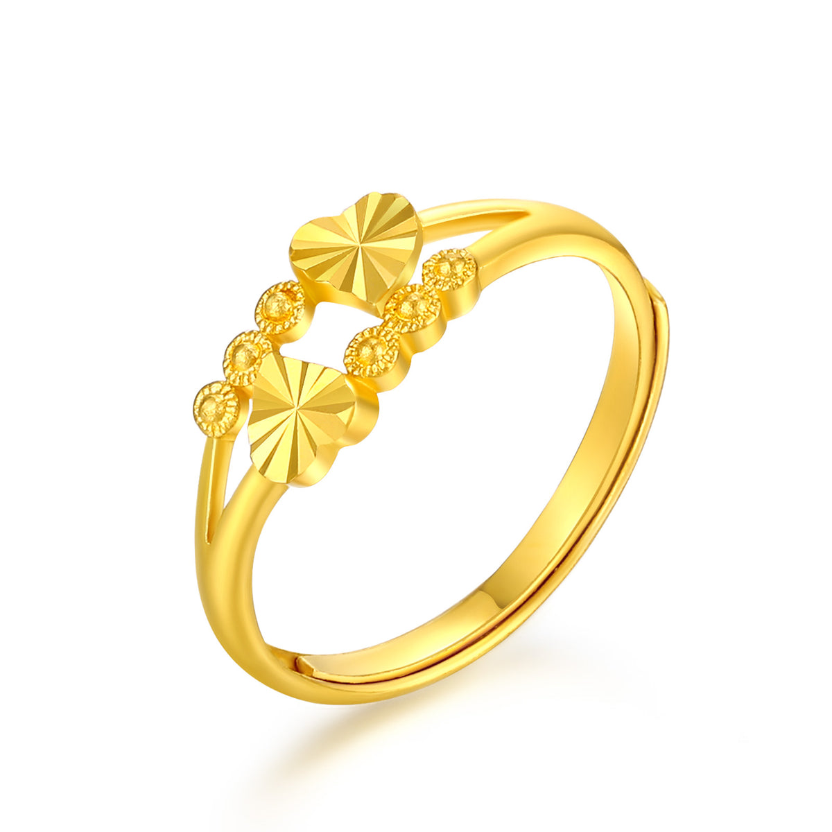 24K Gold dual‑heart adjustable ring