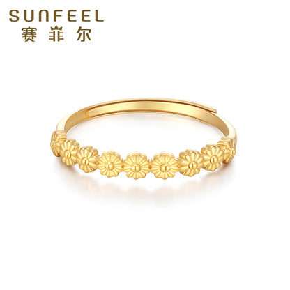 Adjustable Dainty Daisy Flower Ring in 18K Yellow Gold for Women - Elegant Floral Design with Band Width of Approx. 1.9cm and Height 3mm