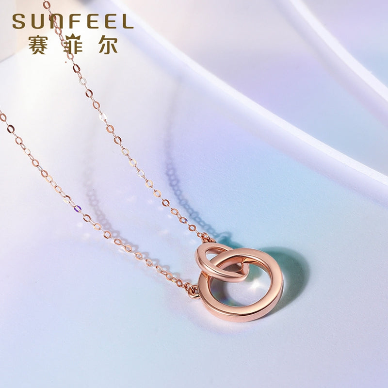 SUNFEEL's Dual Ring Diamond Pendant Necklace in 18K Gold: A Timeless Bridal Gift of Love