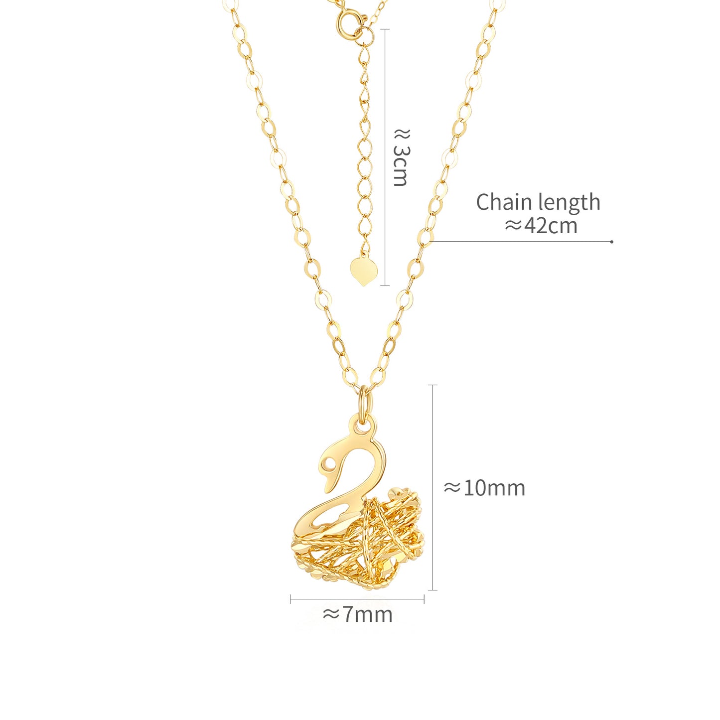 18K/Au750 Gold Swan Pendent Necklace - Light Luxury Clavicle Chain for Women - 18 Inch Real Gold Necklace - Perfect for Weddings, Engagements, Parties, and Beauty Pageants