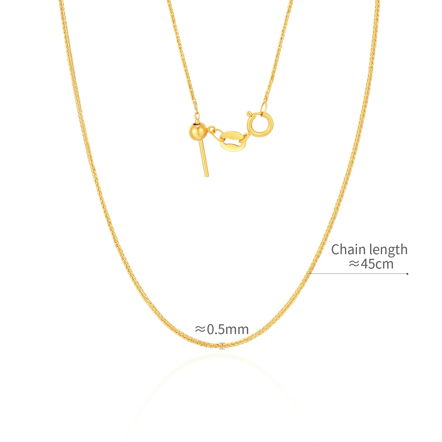 18K Gold Necklace for Women - 18“ Chopin Chain, 1.09g, 0.49mm Thin & Light, Perfect for Weddings, Engagements, Birthdays,Beautiful Pendant