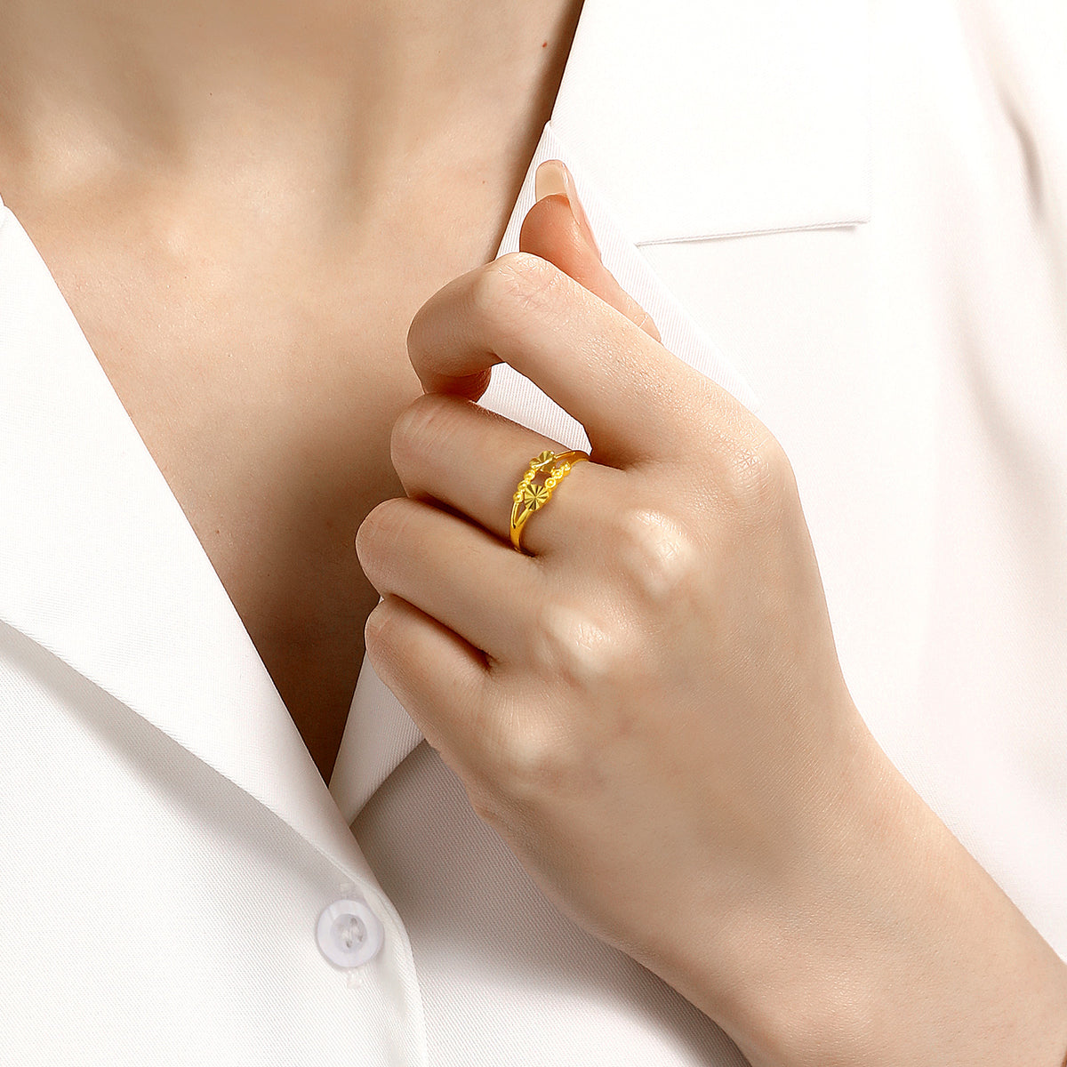 24K Gold dual‑heart adjustable ring