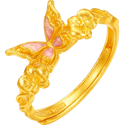 SUNFEEL 24K Gold Butterfly Ring Dainty Real Solid Yellow Gold Ring Stacking Jewelry Gifts for Women