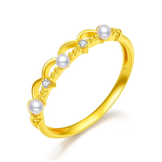 Luxury 18K Gold Pearl & Diamond Ring for Women - Wave Design Engagement Ring with Diamonds for Your Girlfriend