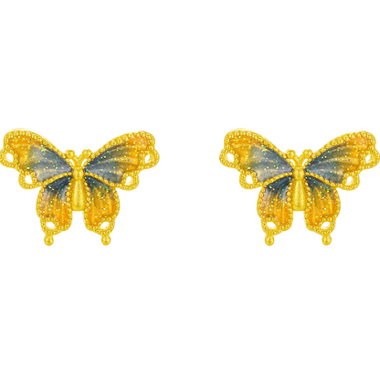 SUNFEEL 24K Gold Butterfly Stud Earrings Dainty Real Yellow Gold Blue Starlight Studs for Women