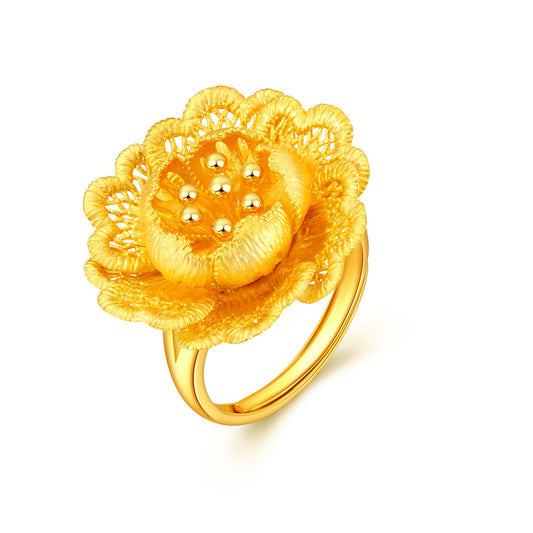 24K Gold Blooming Peony Ring