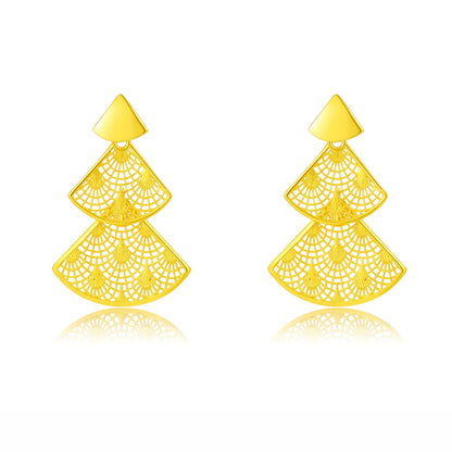 SUNFEEL 24K Gold Double Layer Skirt Earrings 9999 Gold Dangle Earrings Jewelry Gift for Women