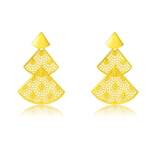 SUNFEEL 24K Gold Double Layer Skirt Earrings 9999 Gold Dangle Earrings Jewelry Gift for Women