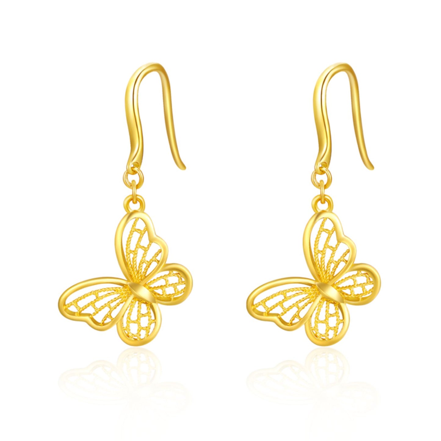 SUNFEEL 24K Gold Butterfly Drop Earring Dainty Dangle Earrings Jewelry Gift for Women