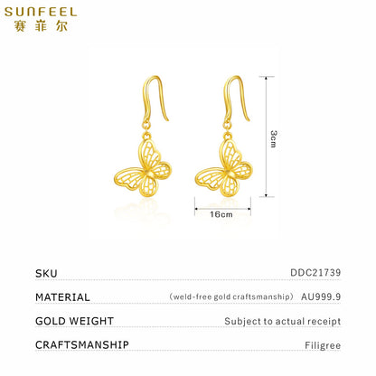 SUNFEEL 24K Gold Butterfly Drop Earring Dainty Dangle Earrings Jewelry Gift for Women