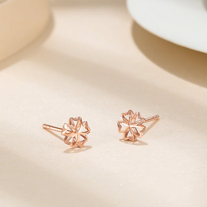 Romantic 18K Rose Gold Plated Blooming Flower Stud Earrings - A Glittering Au750 Gift for Your Girlfriend