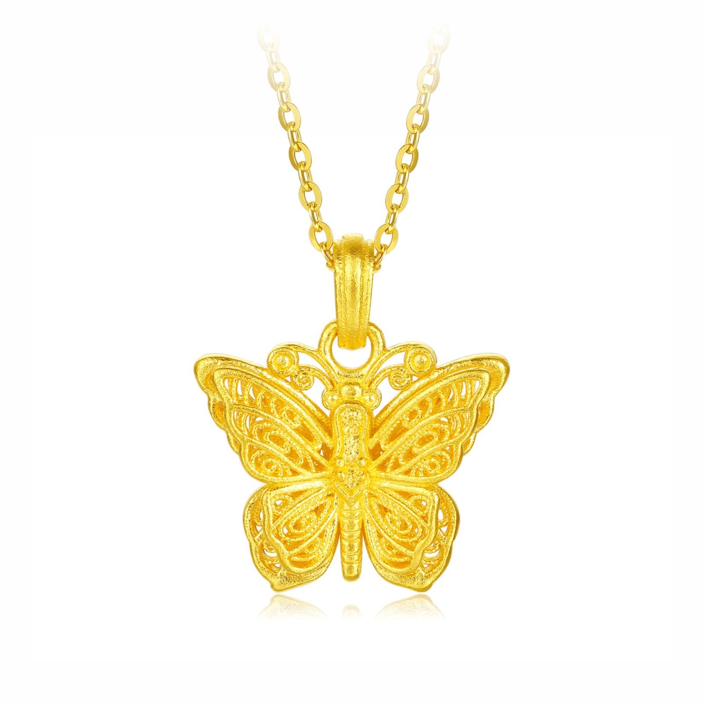 SUNFEEL 24K Gold Filigree Butterfly Pendant Classic Charm Pendant Necklace Handmade Gold Jewelry GIifts