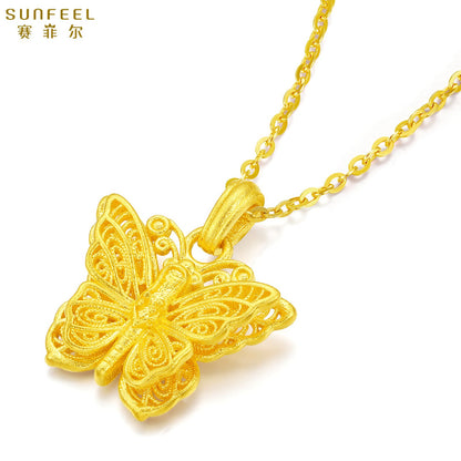 SUNFEEL 24K Gold Filigree Butterfly Pendant Classic Charm Pendant Necklace Handmade Gold Jewelry GIifts