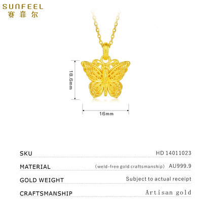 SUNFEEL 24K Gold Filigree Butterfly Pendant Classic Charm Pendant Necklace Handmade Gold Jewelry GIifts