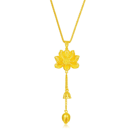 SUNFEEL 24K Gold Filigree Lotus Pendant Golden Lotus Necklace Pendant Jewelry Gifts