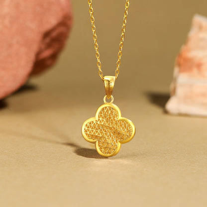 SUNFEEL 24K Gold Four Leaf Clover Pendant Solid Gold Flower Pendant Necklace Handmade Gold Jewelry GIifts