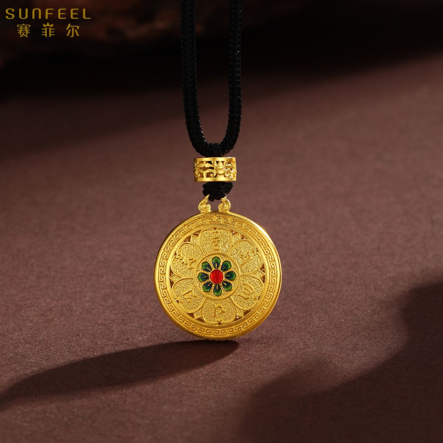 SUNFEEL 24K Gold Enamel Wealth God Pendant Lucky Charm for Prosperity Handmade Jewelry for Men and Women