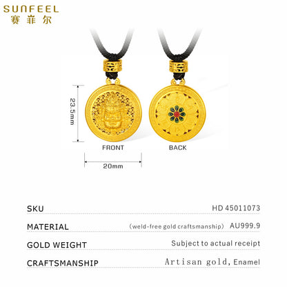 SUNFEEL 24K Gold Enamel Wealth God Pendant Lucky Charm for Prosperity Handmade Jewelry for Men and Women