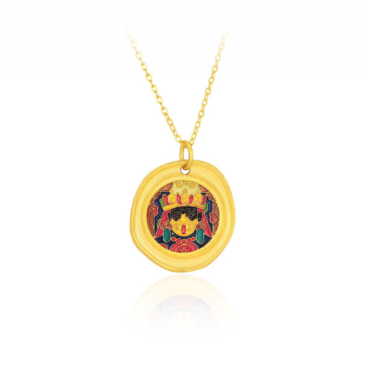 SUNFEEL 24K Gold Enamel Wealth God Pendant - Lucky Charm Financial Jewelry for Men and Women