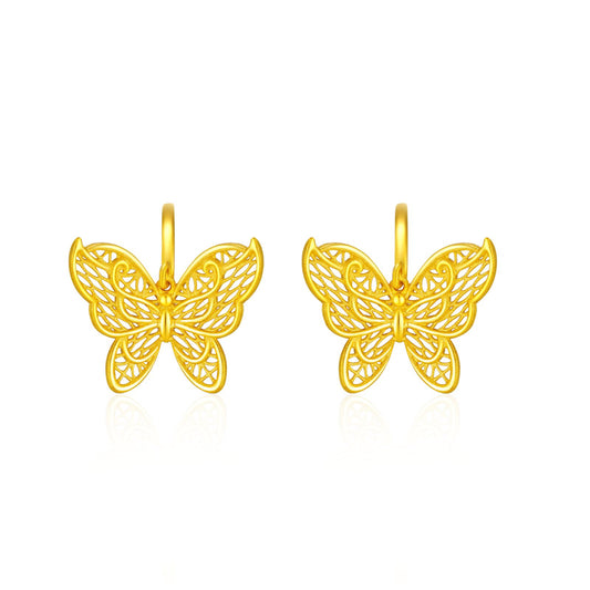 SUNFEEL 24K Gold Butterfly Hook Earrings Dainty Charm Earrings Real Gold Jewelry Gift for Women