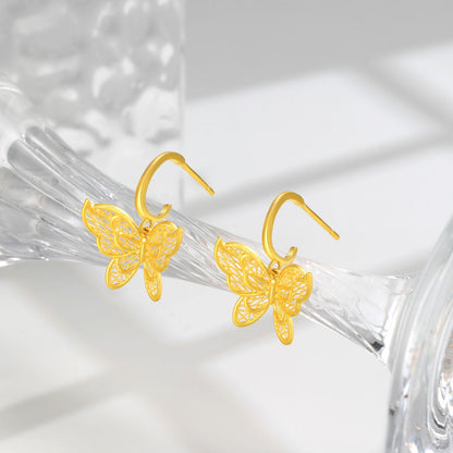 SUNFEEL 24K Gold Butterfly Hook Earrings Dainty Charm Earrings Real Gold Jewelry Gift for Women