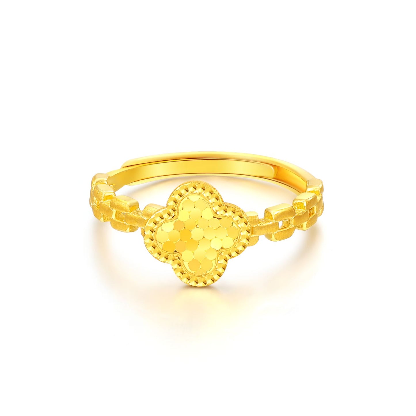 SUNFEEL 24K Gold Four Leaf Clover r Ring Dainty Gold Leaf Flower Ring Jewelry for Women