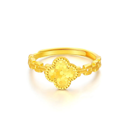 SUNFEEL 24K Gold Four Leaf Clover r Ring Dainty Gold Leaf Flower Ring Jewelry for Women