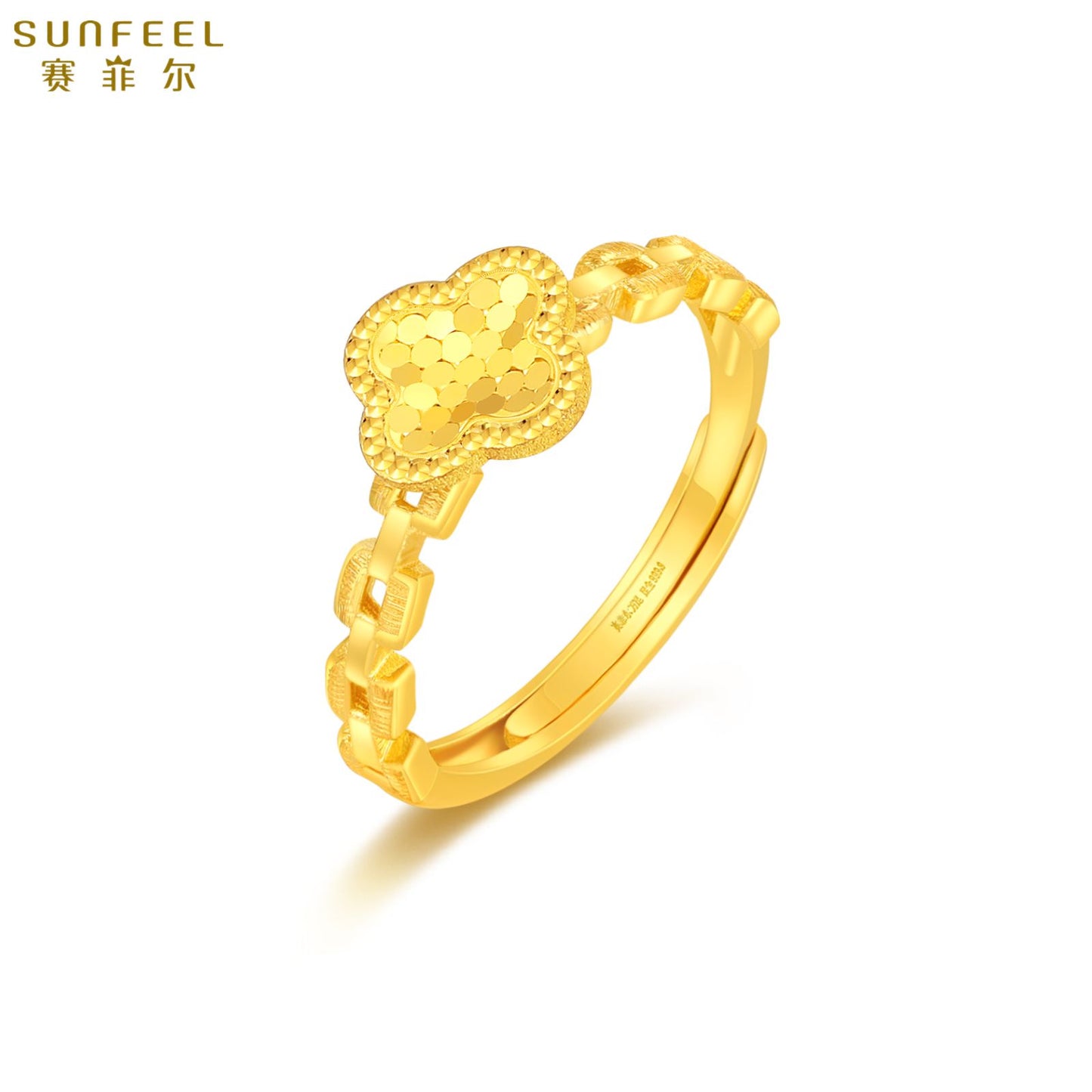 SUNFEEL 24K Gold Four Leaf Clover r Ring Dainty Gold Leaf Flower Ring Jewelry for Women