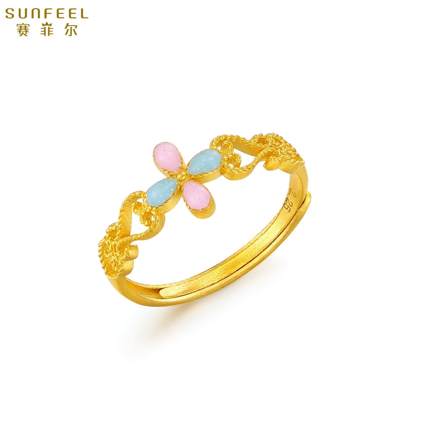 SUNFEEL 24K Gold Enamel Four-Leaf Clover Ring Jewelry for Women