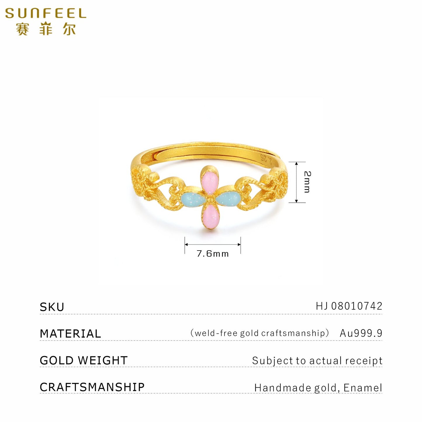 SUNFEEL 24K Gold Enamel Four-Leaf Clover Ring Jewelry for Women