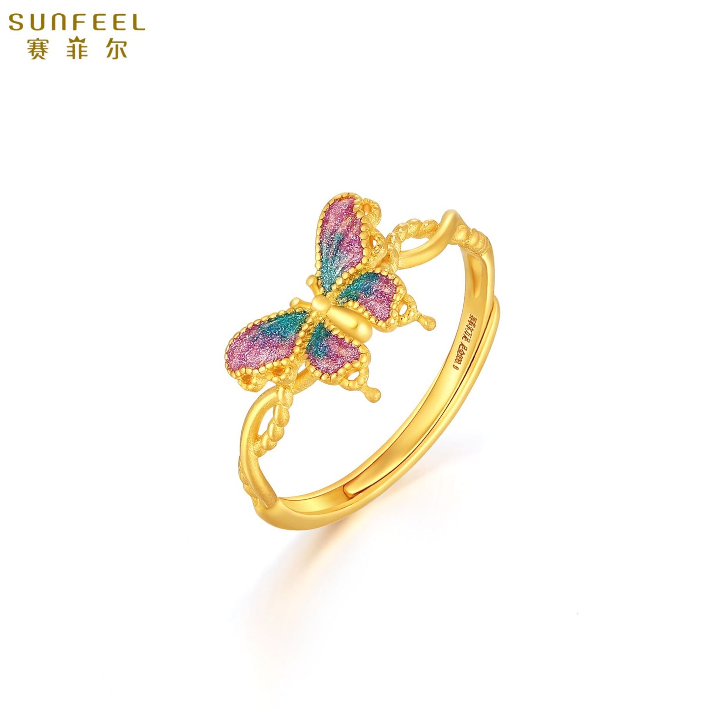 SUNFEEL 24K Gold Butterfly Ring Romance Love and Transformation Butterfly Jewelry for Women