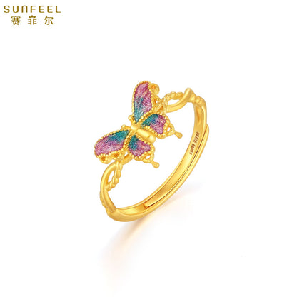 SUNFEEL 24K Gold Butterfly Ring Romance Love and Transformation Butterfly Jewelry for Women