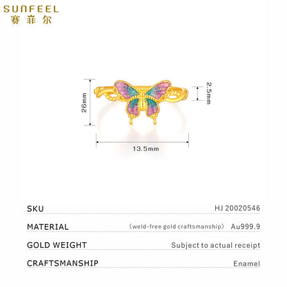 SUNFEEL 24K Gold Butterfly Ring Romance Love and Transformation Butterfly Jewelry for Women