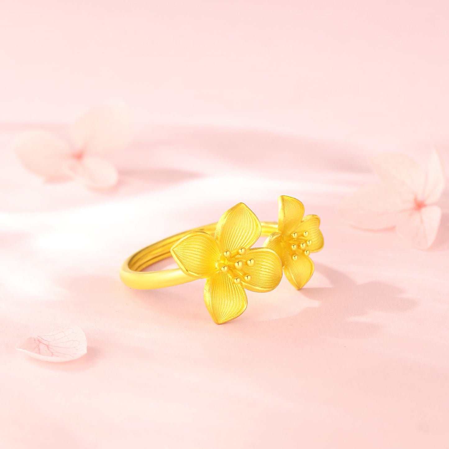 SUNFEEEL 24K Gold Flower Ring Real Solid Yellow Gold Ring Stacking Jewelry Gifts for Women